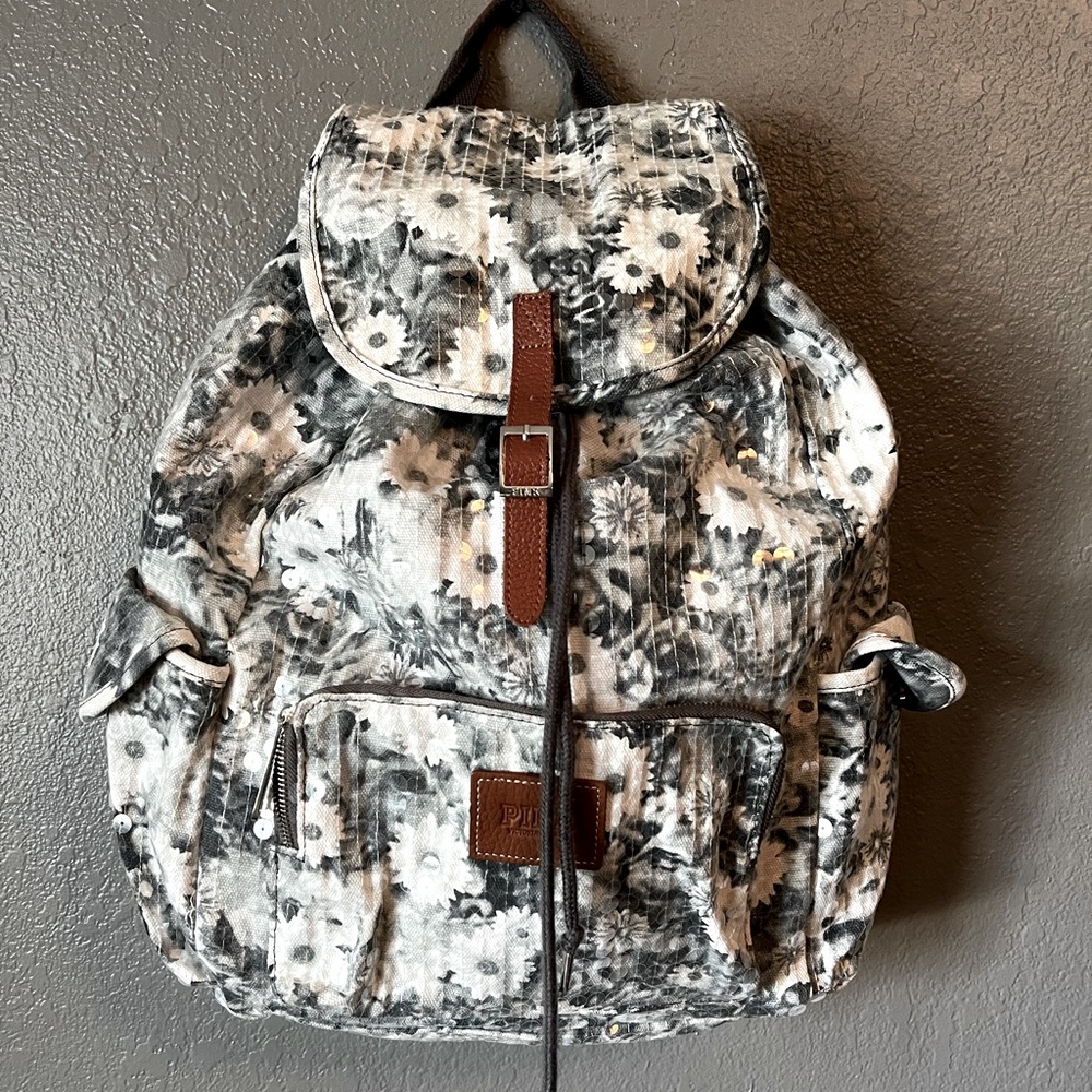 PINK Victoria Secret Daisy Print all sequin backpack